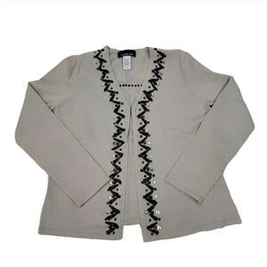 Vintage Jones New York 2 PC Beaded Sweater Cardigan Twinset in Gray Size Small